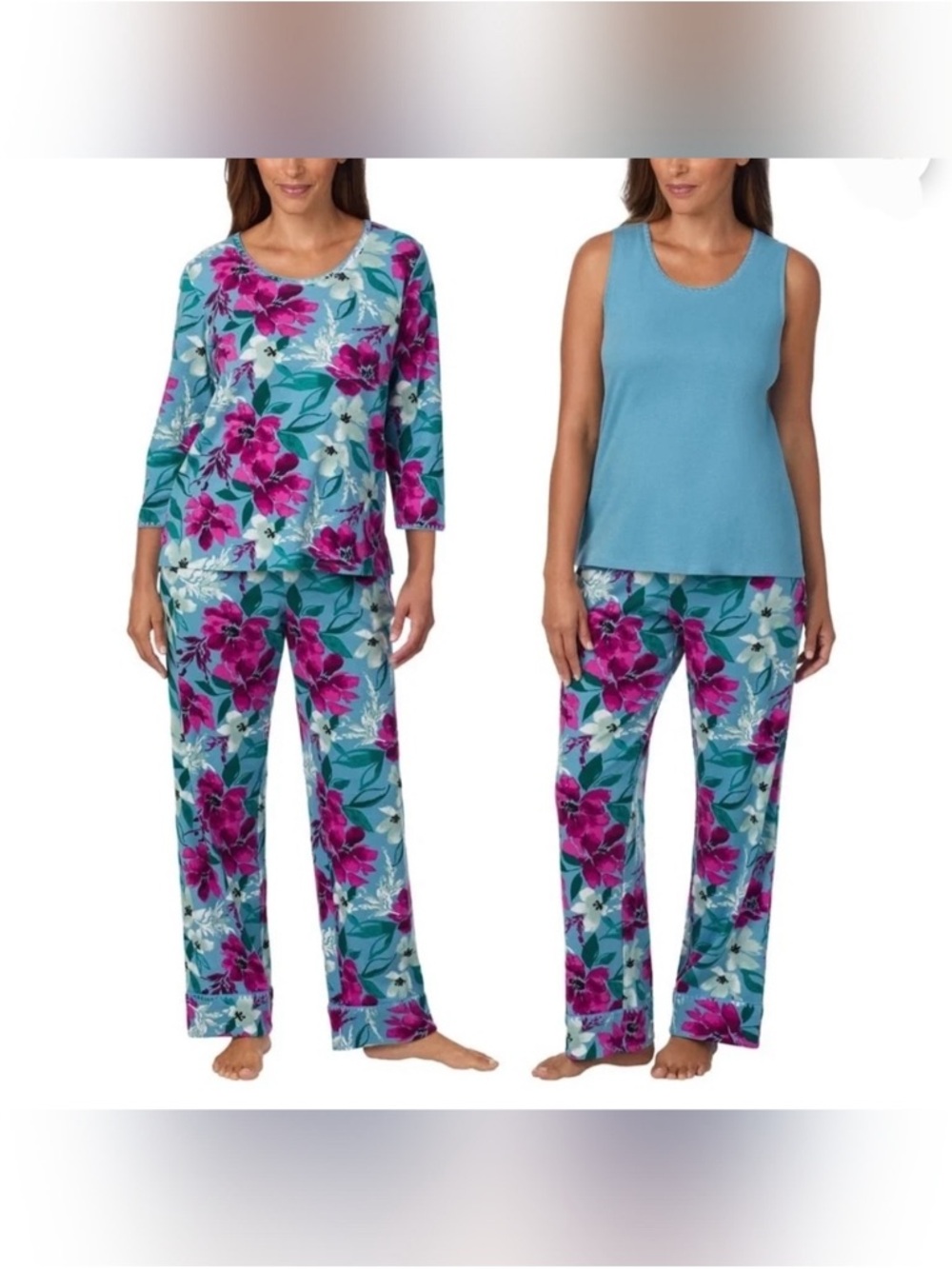 Midnight by Carole Hochman Blue & Magenta Floral three-Piece Pajama Set